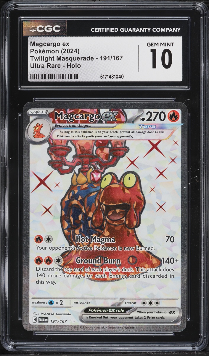 2024 Pokemon Scarlet & Violet Twilight Masquerade Full Art Magcargo Ex #191 CGC 10 GEM MINT
