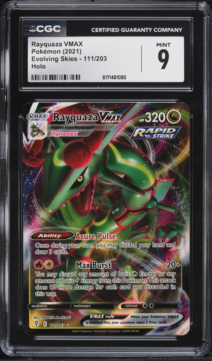 2021 Pokemon Sword & Shield Evolving Skies Full Art Rayquaza VMAX #111 CGC 9 MINT