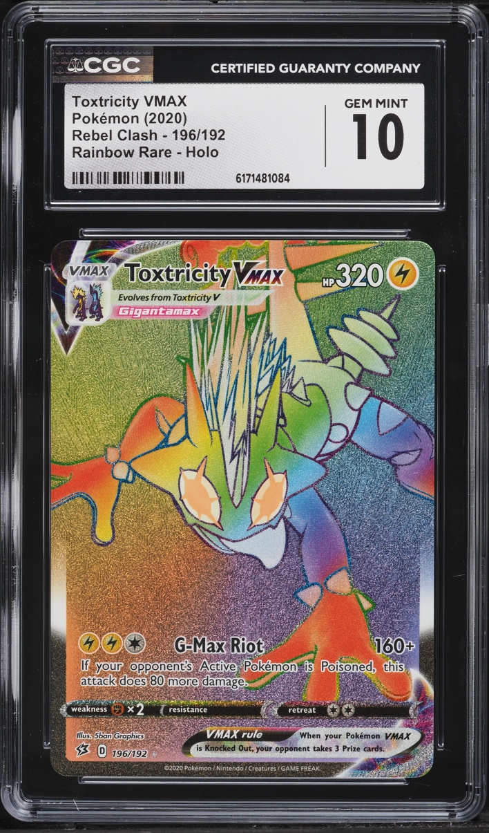 2020 Pokemon Sword & Shield Rebel Clash Rainbow Rare Toxtricity VMAX #196 CGC 10 GEM MINT