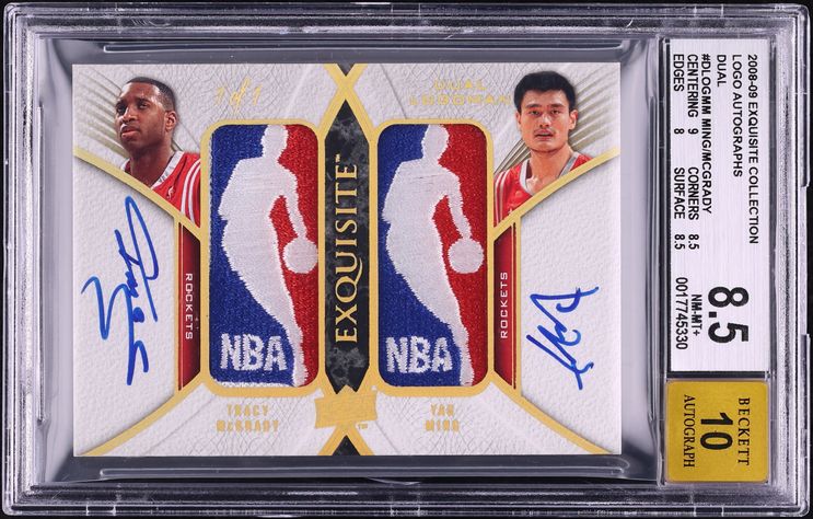 2008 Exquisite Dual Yao Ming & Tracy McGrady NBA LOGOMAN PATCH AUTO 1/1 BGS 8.5