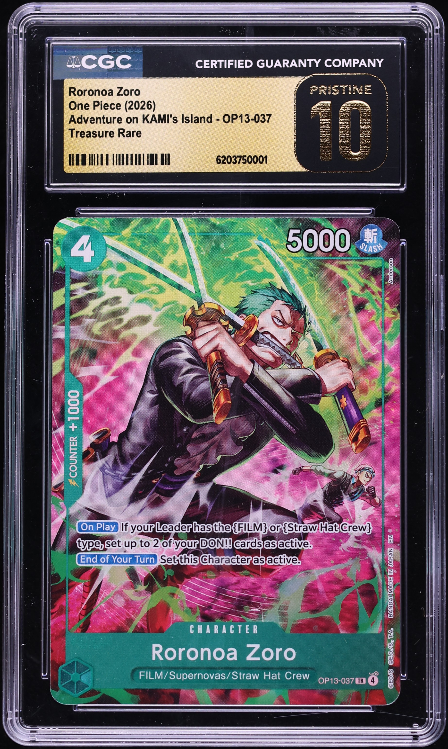 2026 One Piece Adventure On KAMI's Island Treasure Rare Roronoa Zoro #OP13-037 CGC 10 PRISTINE