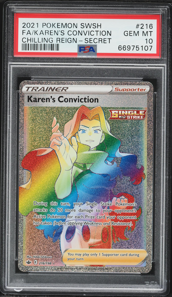 2021 Pokemon Sword & Shield Chilling Reign Rainbow Rare Karen’s Conviction #216 PSA 10 GEM MINT