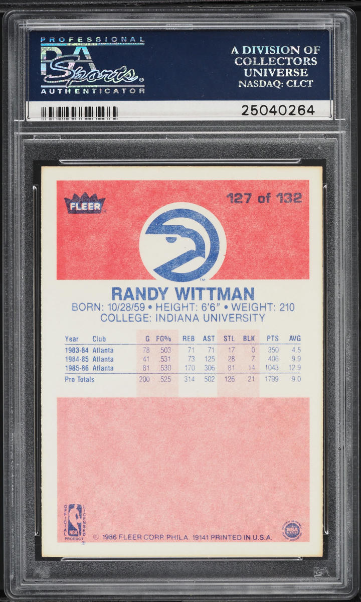 1986 Fleer Basketball Randy Wittman #127 PSA 10 GEM MINT