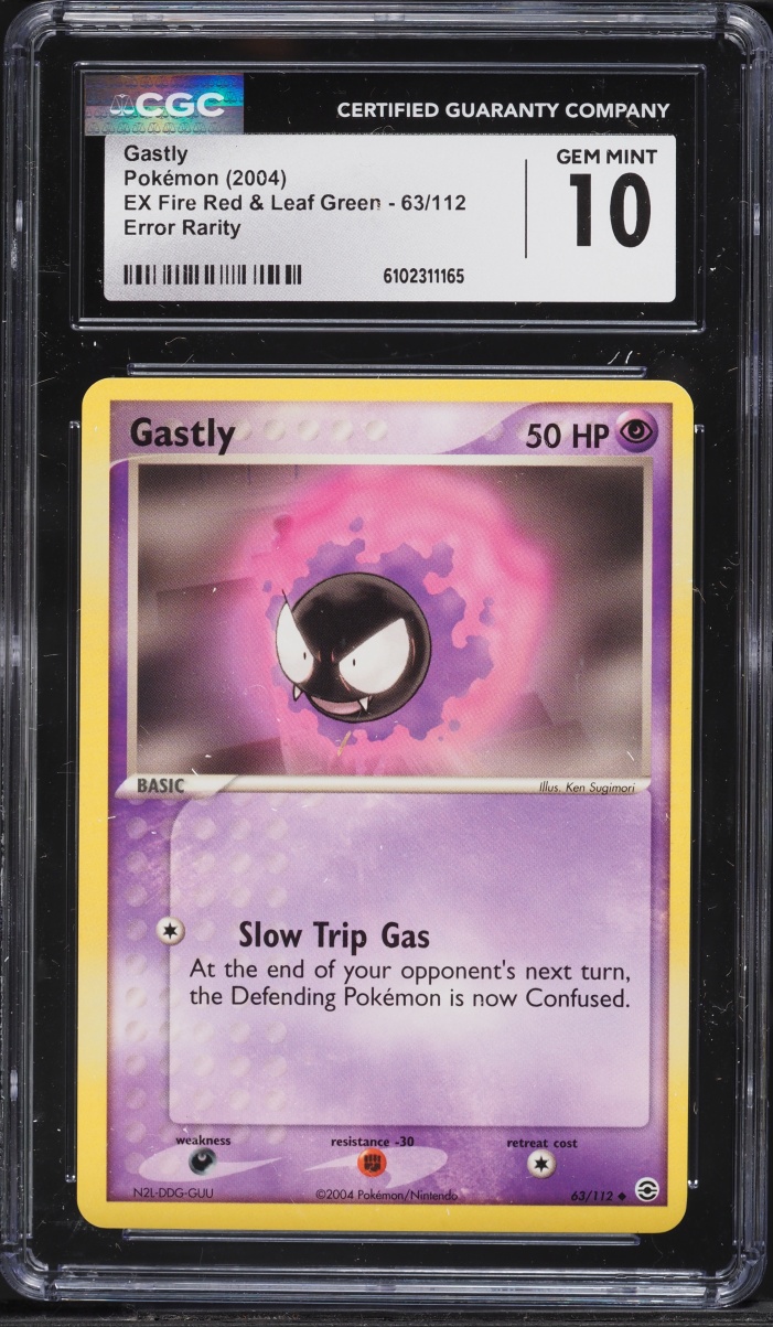 2004 Pokemon EX Fire Red & Leaf Green Rarity Error Gastly #63 CGC 10 GEM MINT