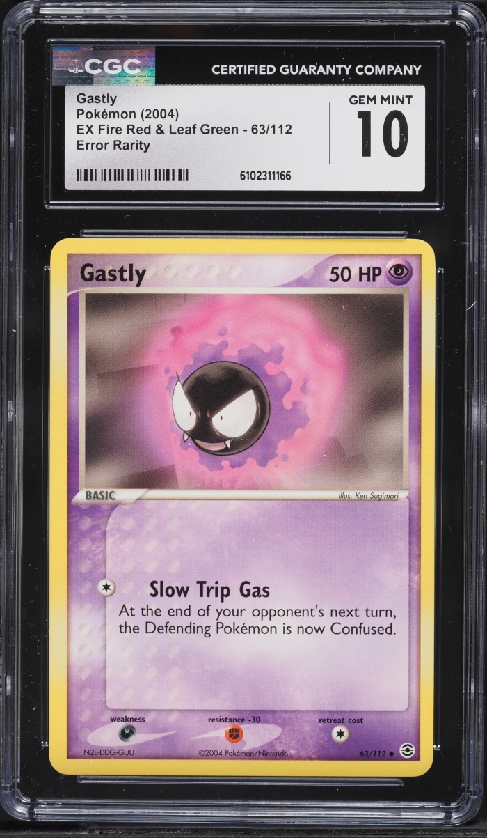 2004 Pokemon EX Fire Red & Leaf Green Rarity Error Gastly #63 CGC 10 GEM MINT