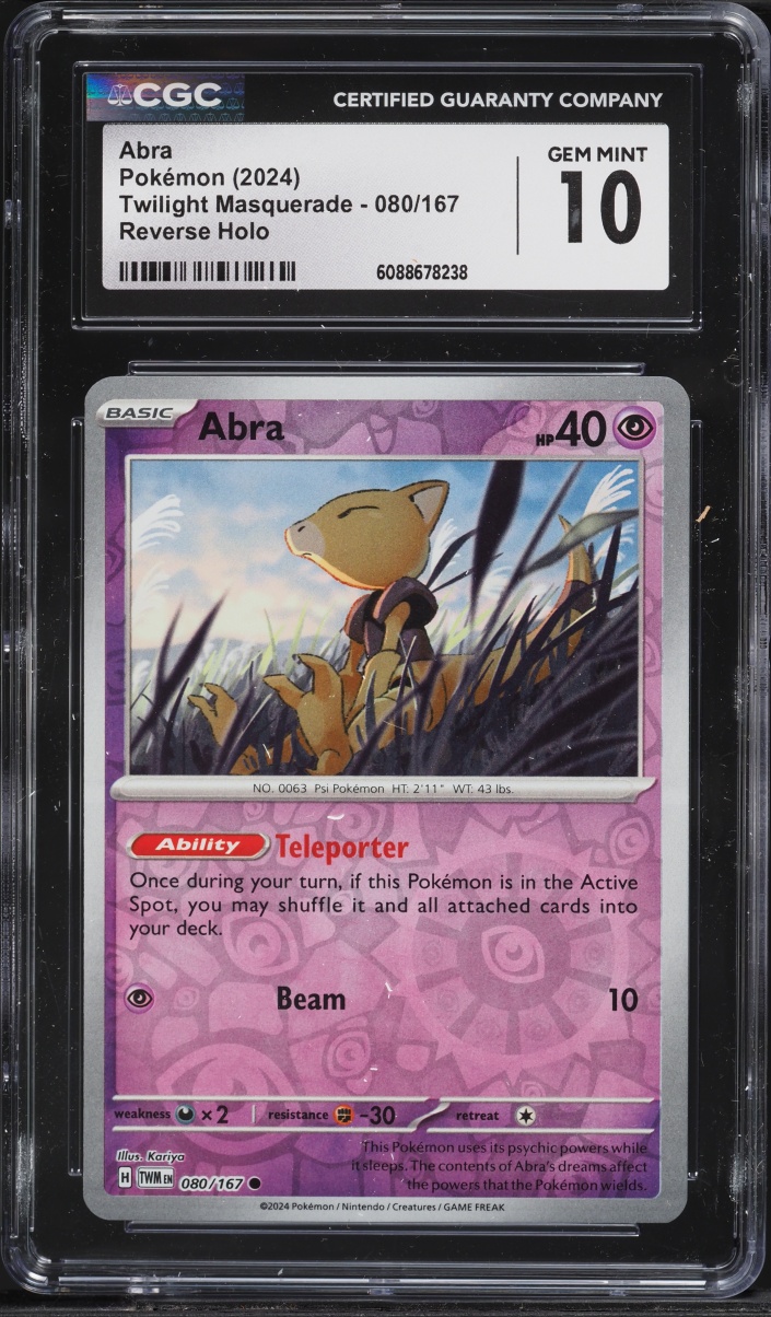2024 Pokemon Scarlet & Violet Twilight Masquerade Reverse Holo Abra #080 CGC 10 GEM MINT