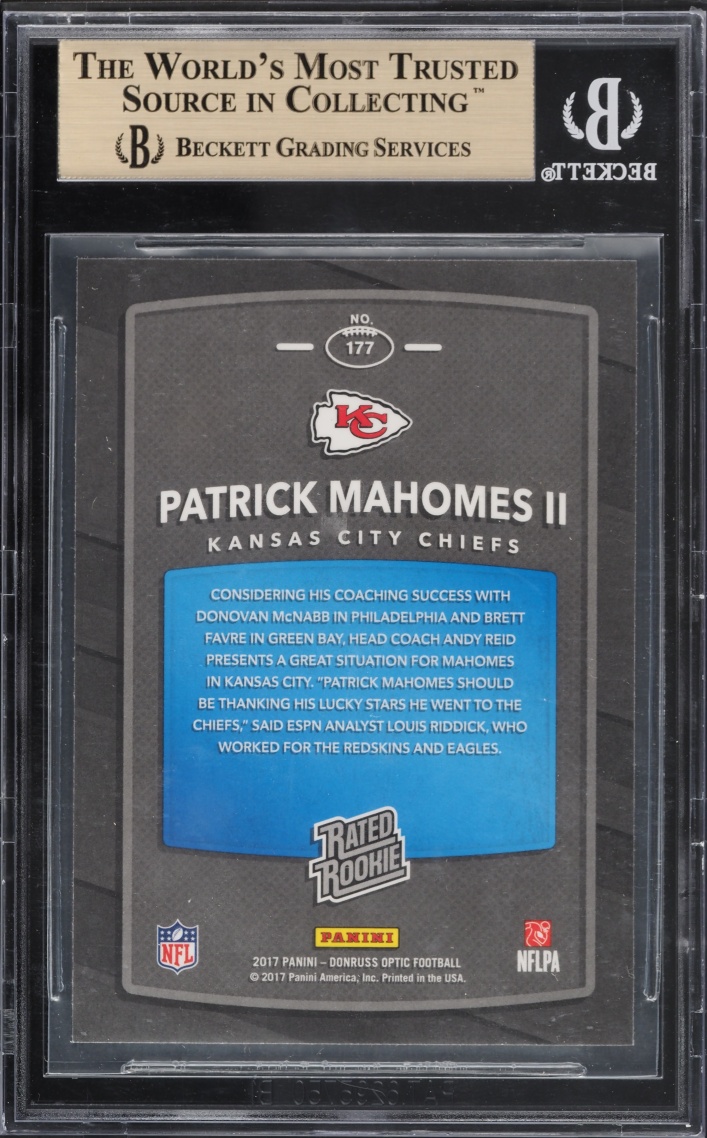 2017 Donruss Optic Patrick Mahomes II ROOKIE #177 BGS 9.5 GEM MINT