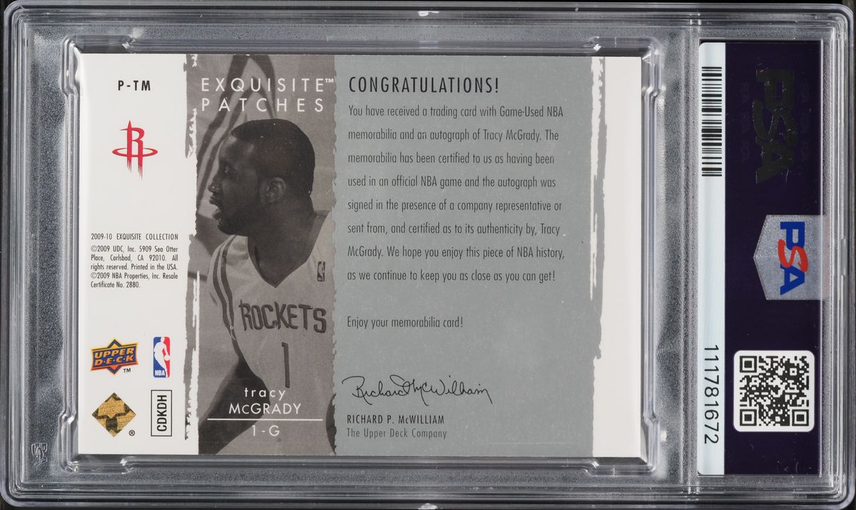 2009 Exquisite Collection Tracy McGrady PATCH AUTO /50 #P-TM PSA 7 NRMT