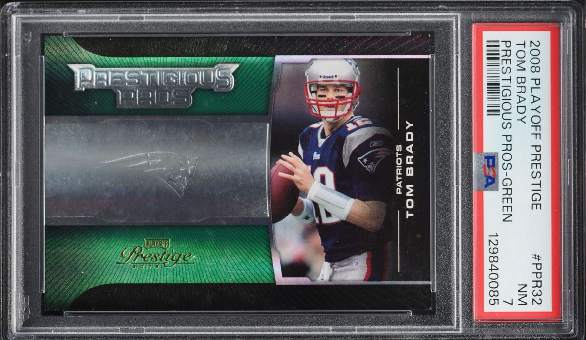 2008 Playoff Prestige Prestigious Pros Green Tom Brady /100 #PPR-32 PSA 7 NRMT