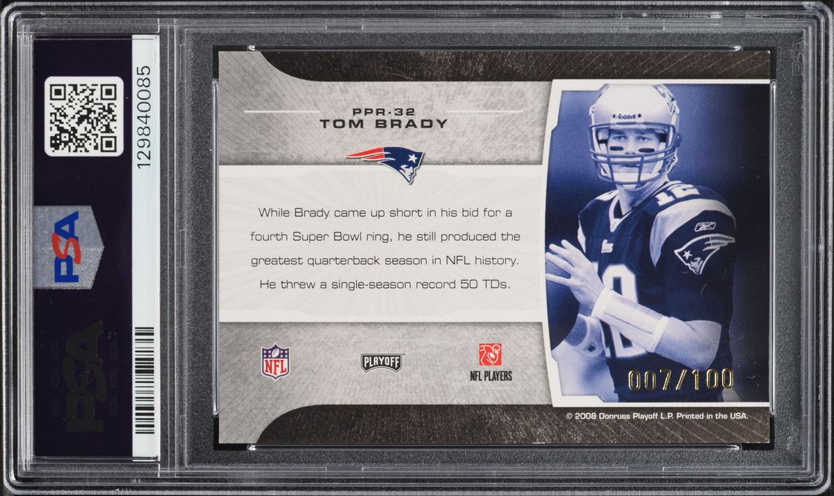 2008 Playoff Prestige Prestigious Pros Green Tom Brady /100 #PPR-32 PSA 7 NRMT