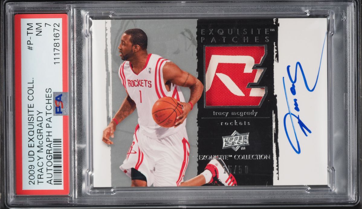 2009 Exquisite Collection Tracy McGrady PATCH AUTO /50 #P-TM PSA 7 NRMT