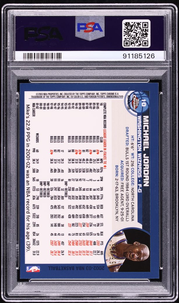 2002 Topps Chrome Black Refractor Michael Jordan /99 #10 PSA 10 GEM MINT