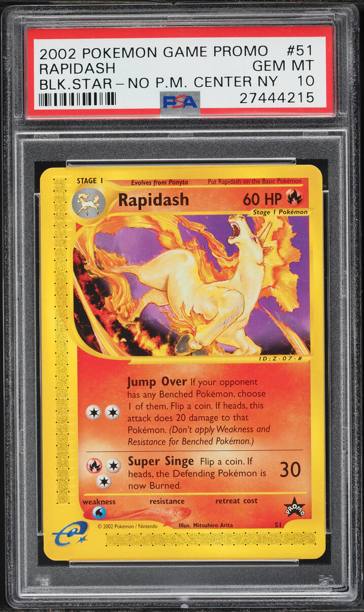 2002 Pokemon Promo No Pokemon Center New York Error Rapidash #51 PSA 10 GEM MINT