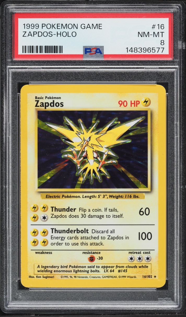 1999 Pokemon Base Set Holo Zapdos #16 PSA 8 NM-MT