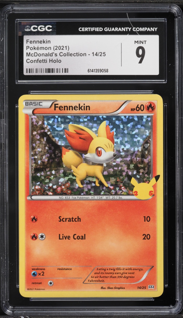 2021 Pokemon Sword & Shield McDonald's Collection Confetti Holo Fennekin #14 CGC 9 MINT