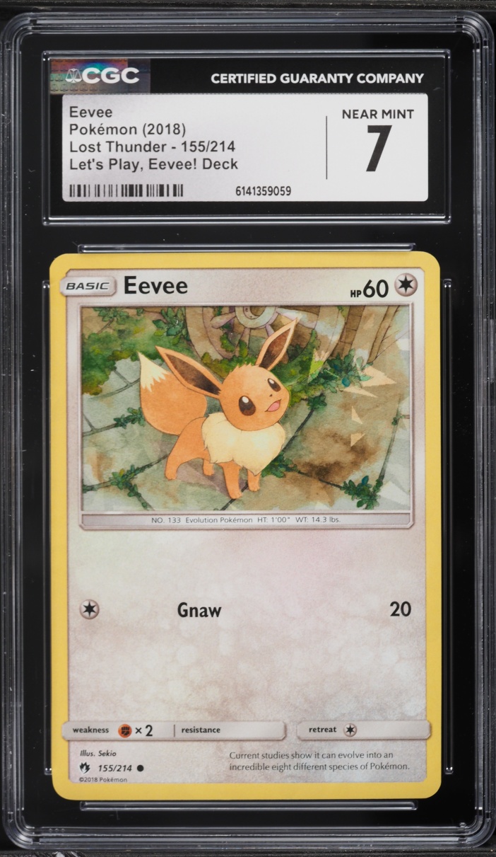 2018 Pokemon Sun & Moon Lost Thunder Let's Play Cracked Ice Holo Eevee #155 CGC 7 NRMT