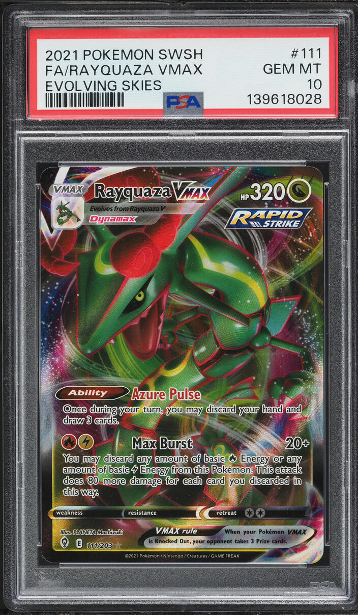 2021 Pokemon Sword & Shield Evolving Skies Full Art Rayquaza VMAX #111 PSA 10 GEM MINT