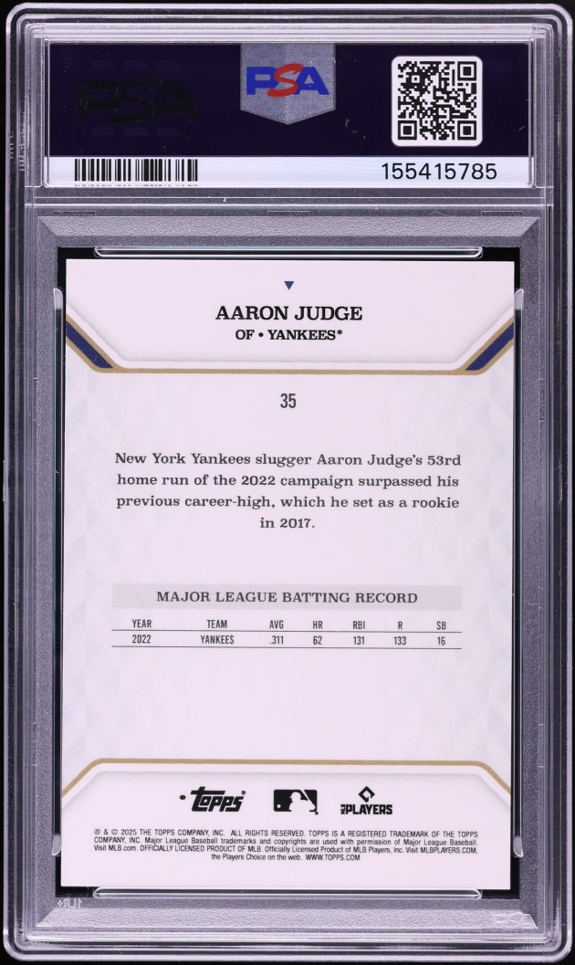 2025 Topps MLB MVP Collection Blue Foil Aaron Judge 35/35 #35 PSA 10 GEM MINT