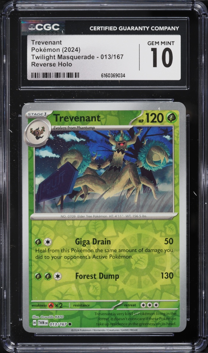 2024 Pokemon Scarlet & Violet Twilight Masquerade Reverse Holo Trevenant #013 CGC 10 GEM MINT