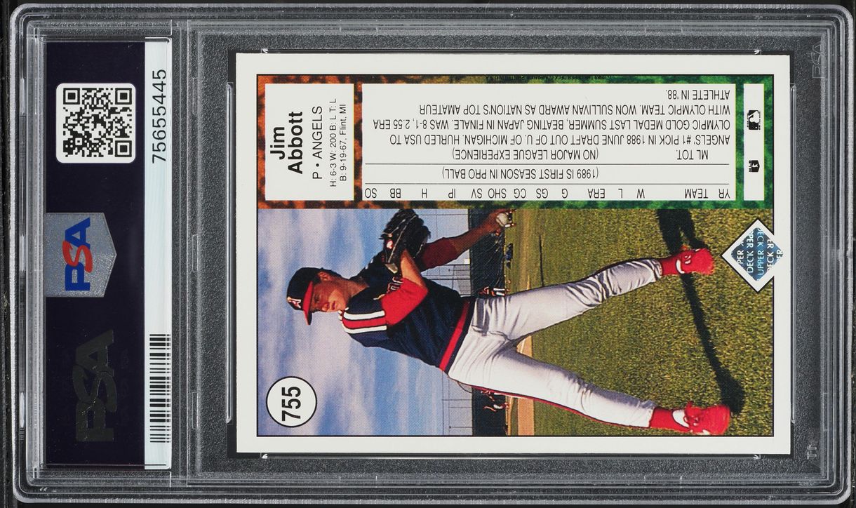 1989 Upper Deck Jim Abbott ROOKIE #755 PSA 8 NM-MT