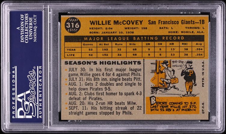1960 Topps Willie McCovey ROOKIE #316 PSA 9 MINT