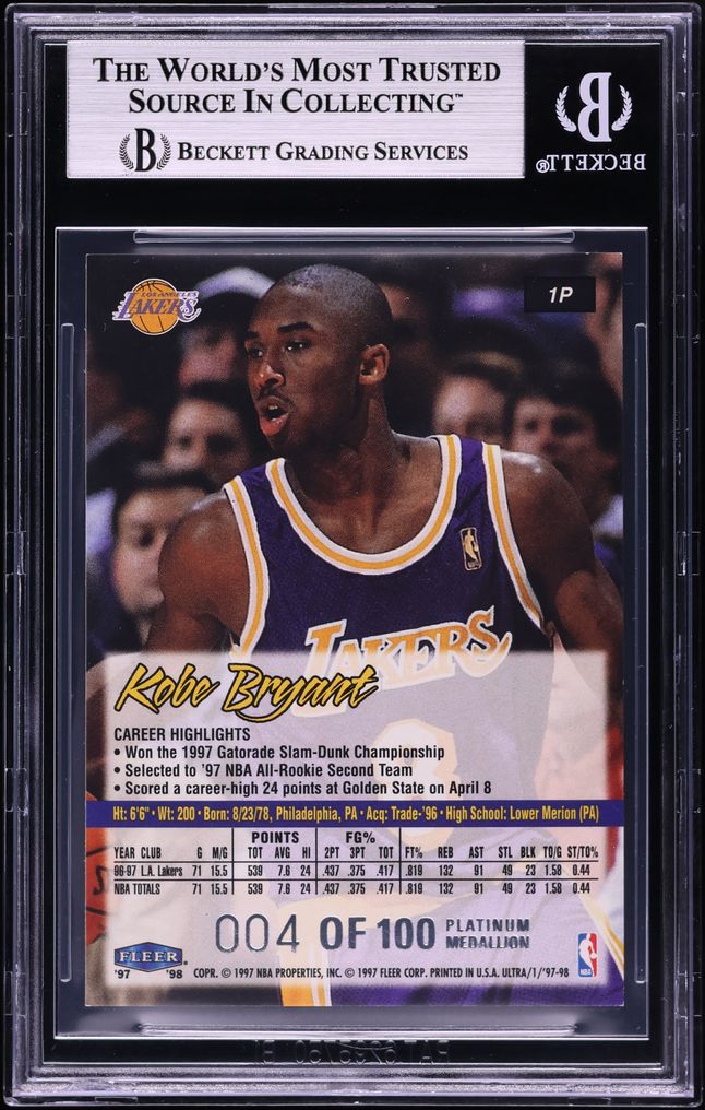 1997 Ultra Platinum Medallion Kobe Bryant /100 #1P BGS 9 MINT