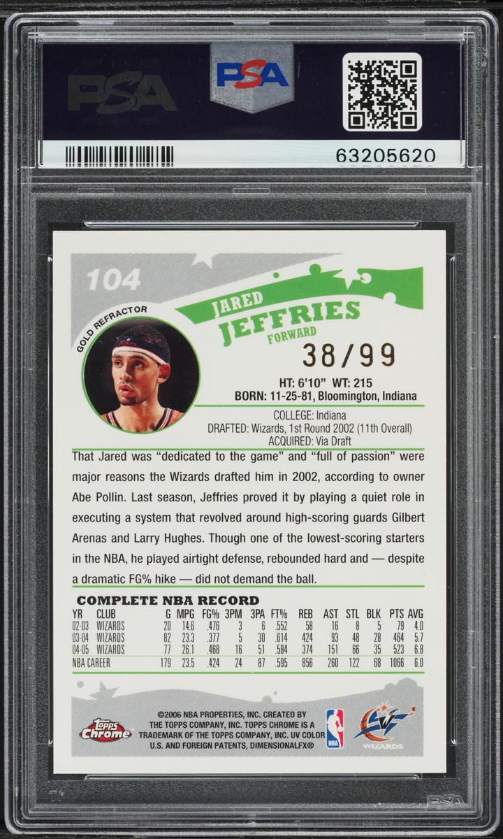 2005 Topps Chrome Gold Refractor Jared Jeffries /99 #104 PSA 8 NM-MT