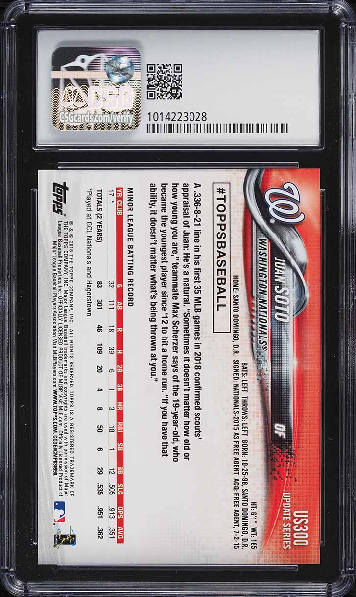 2018 Topps Update Juan Soto ROOKIE #US300 CSG 10 PRISTINE