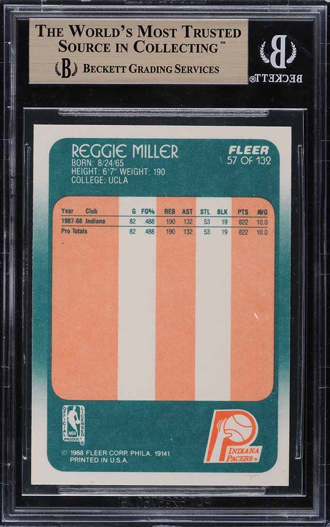 1988 Fleer Basketball Reggie Miller ROOKIE #57 BGS 9.5 GEM MINT