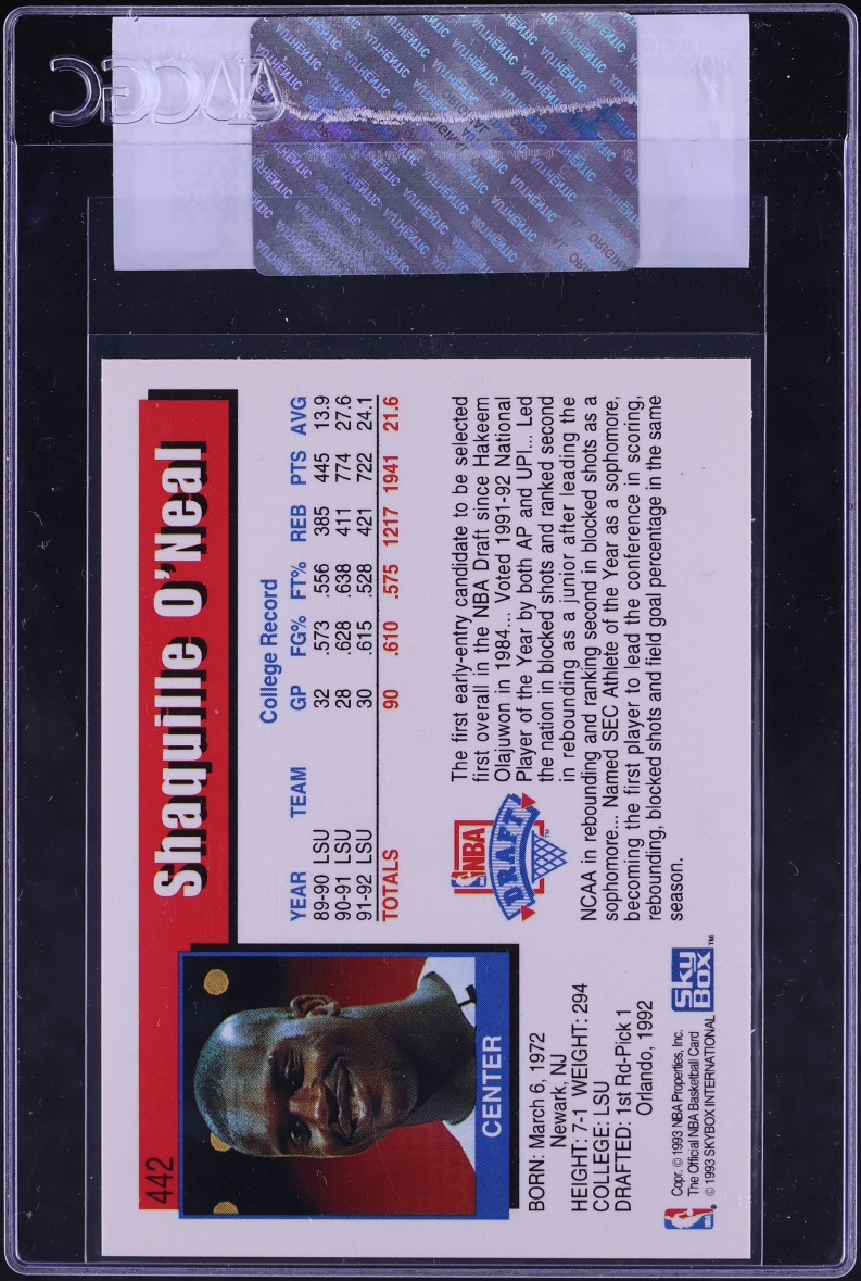 1992 Hoops Shaquille O'Neal ROOKIE #442 CGC AUTH