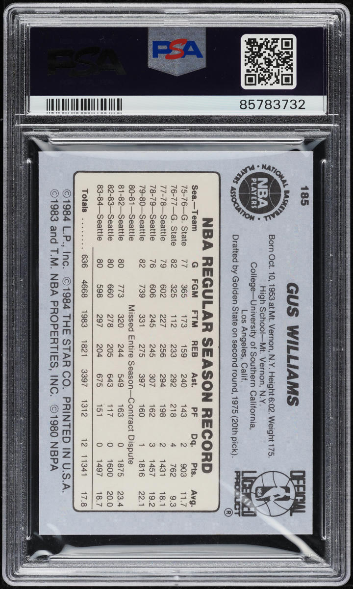1984 Star Basketball Gus Williams #185 PSA 9 MINT