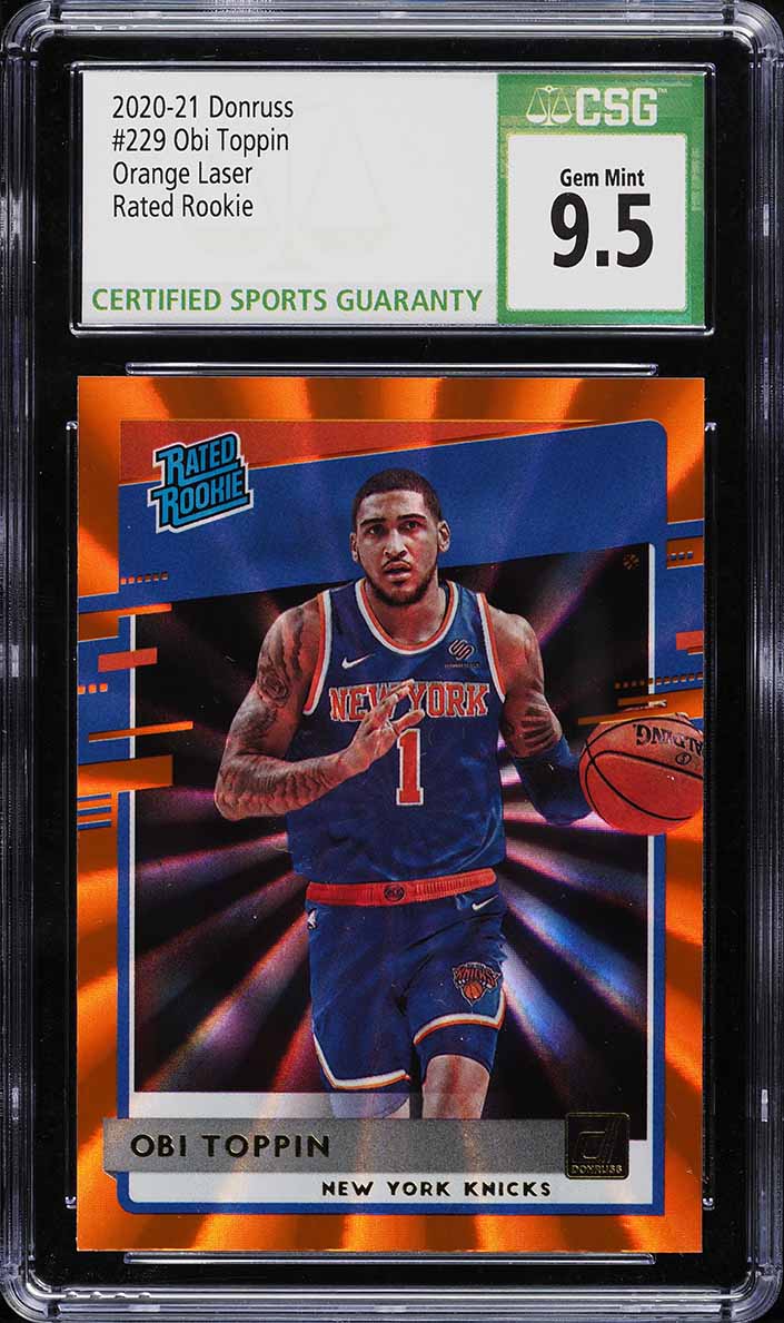 2020 Donruss Orange Laser Obi Toppin ROOKIE #229 CSG 9.5 GEM MINT