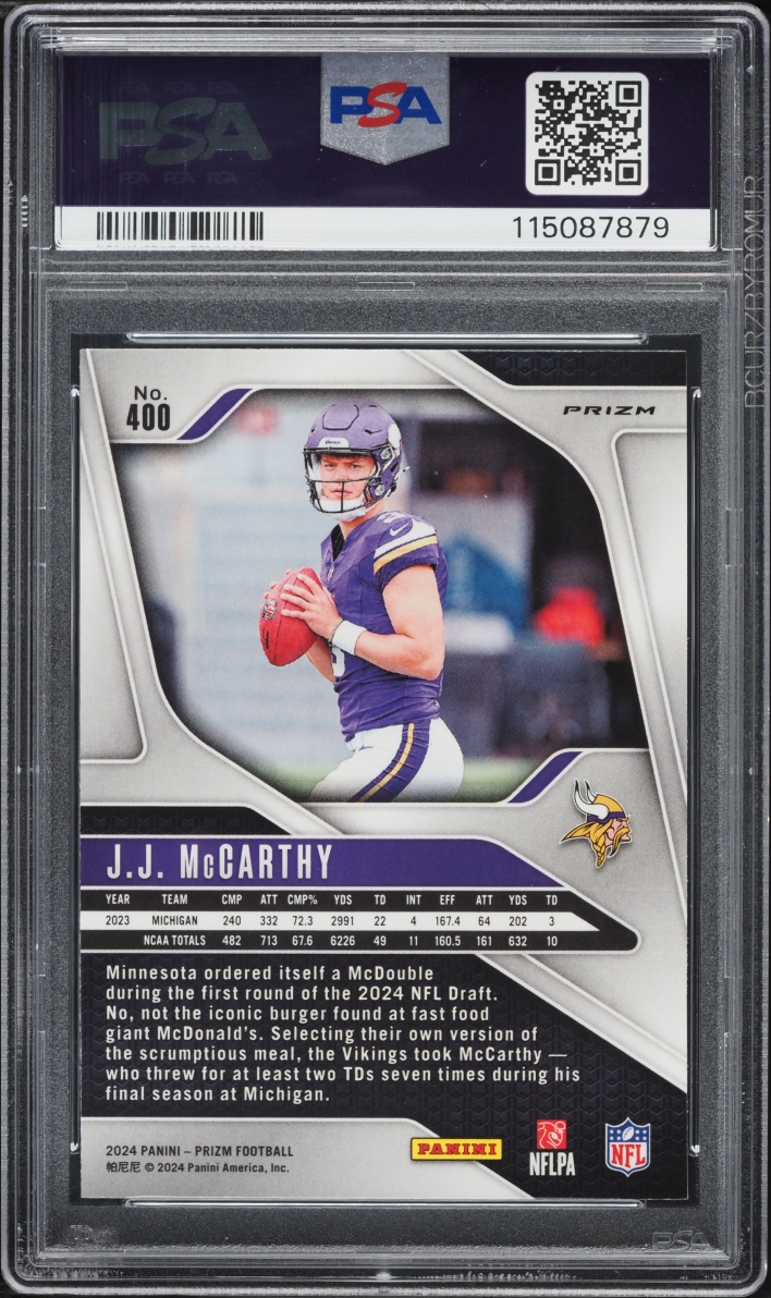 2024 Panini Prizm Silver J.J. McCarthy ROOKIE #400 PSA 10 GEM MINT