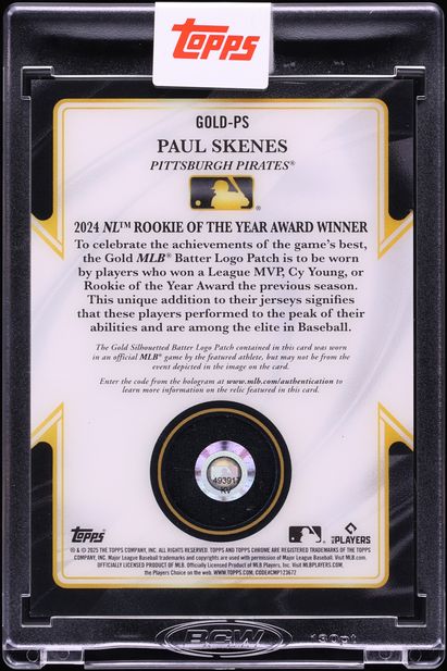 2025 Topps Chrome ROY Award Paul Skenes GOLD MLB LOGOMAN PATCH /4 #GOLD-PS