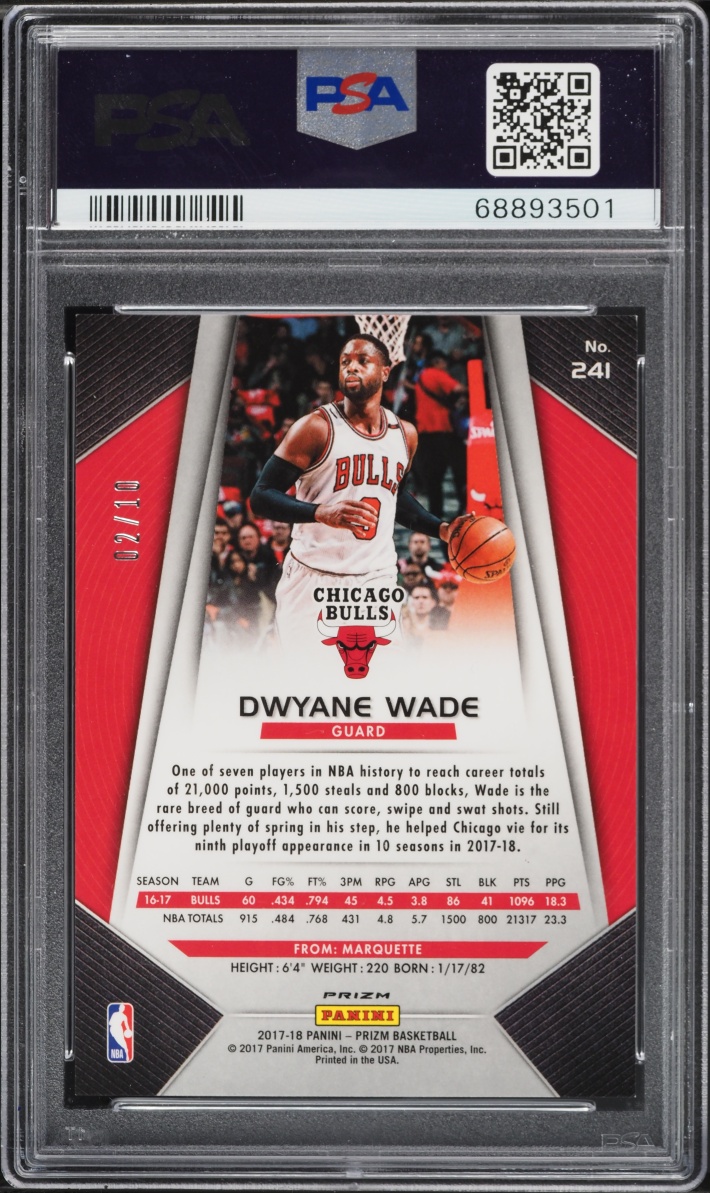 2017 Panini Prizm Gold Dwyane Wade /10 #241 PSA 9 MINT