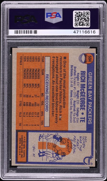 1976 Topps Football Rich McGeorge #504 PSA 10 GEM MINT