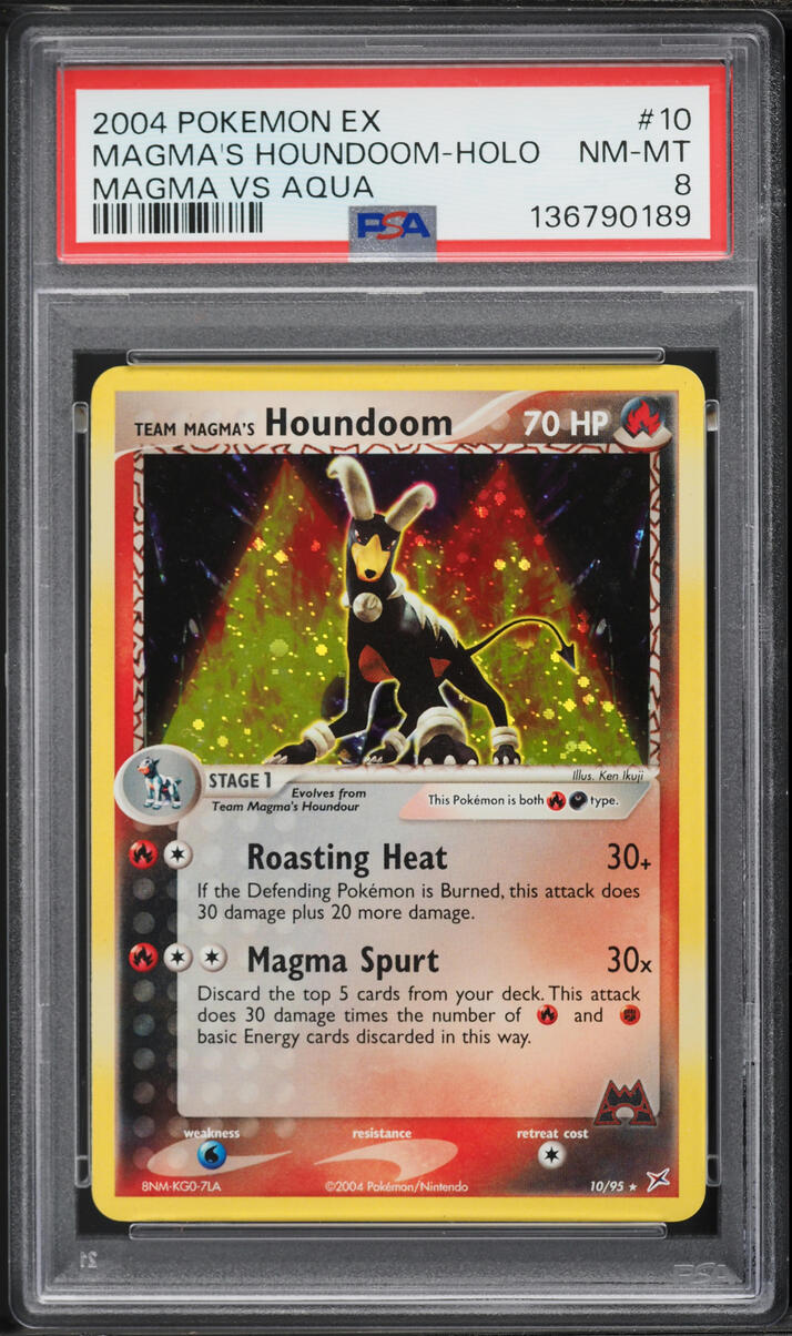 2004 Pokemon EX Team Magma VS Team Aqua Holo Magma's Houndoom #10 PSA 8 NM-MT