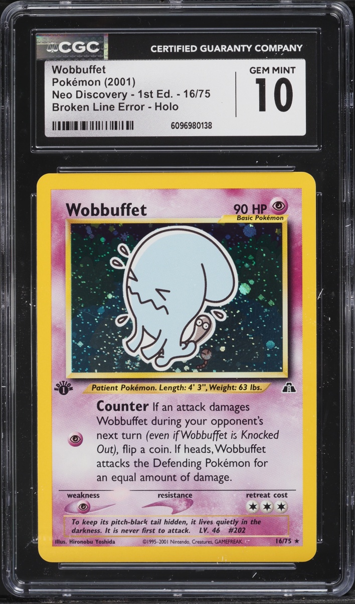 2001 Pokemon Neo Discovery 1st Edition Broken Line Error Holo Wobbuffet #16 CGC 10 GEM MINT
