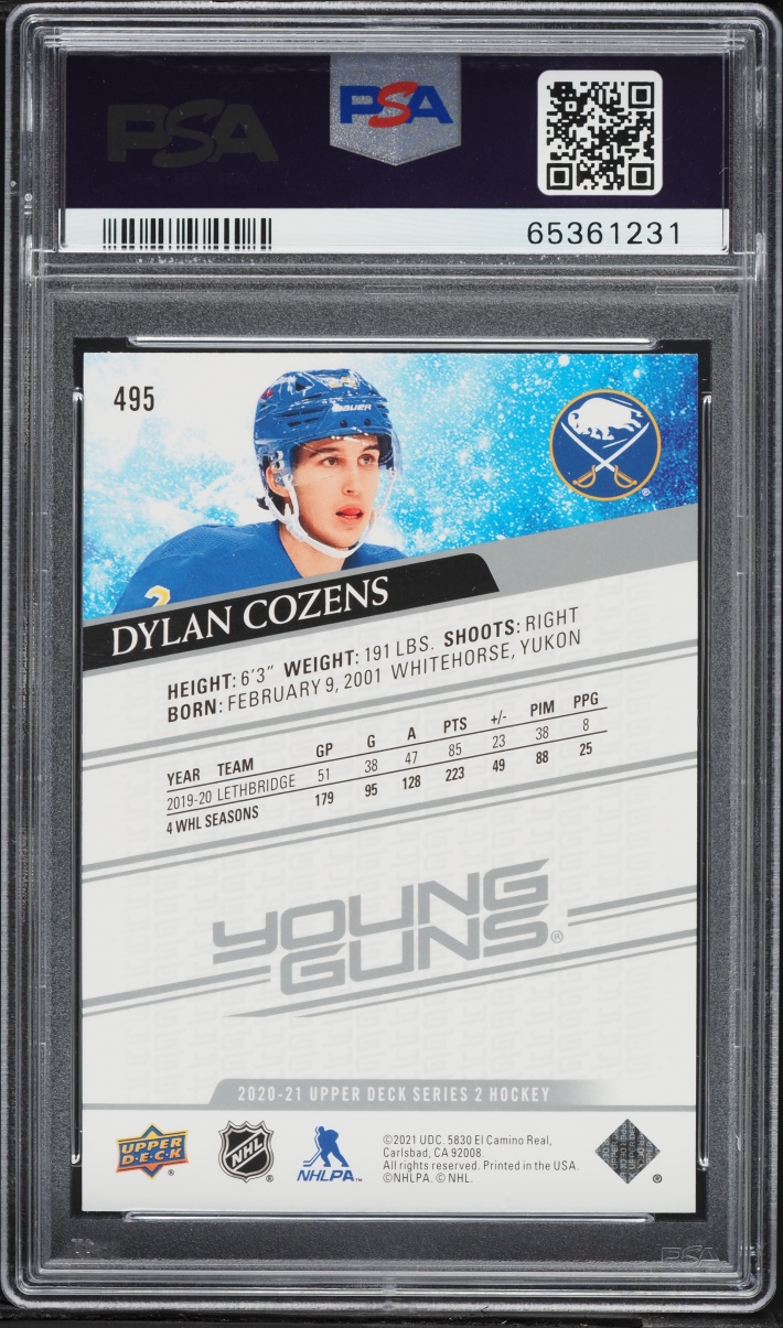 2020 Upper Deck Young Guns Dylan Cozens ROOKIE #495 PSA 10 GEM MINT