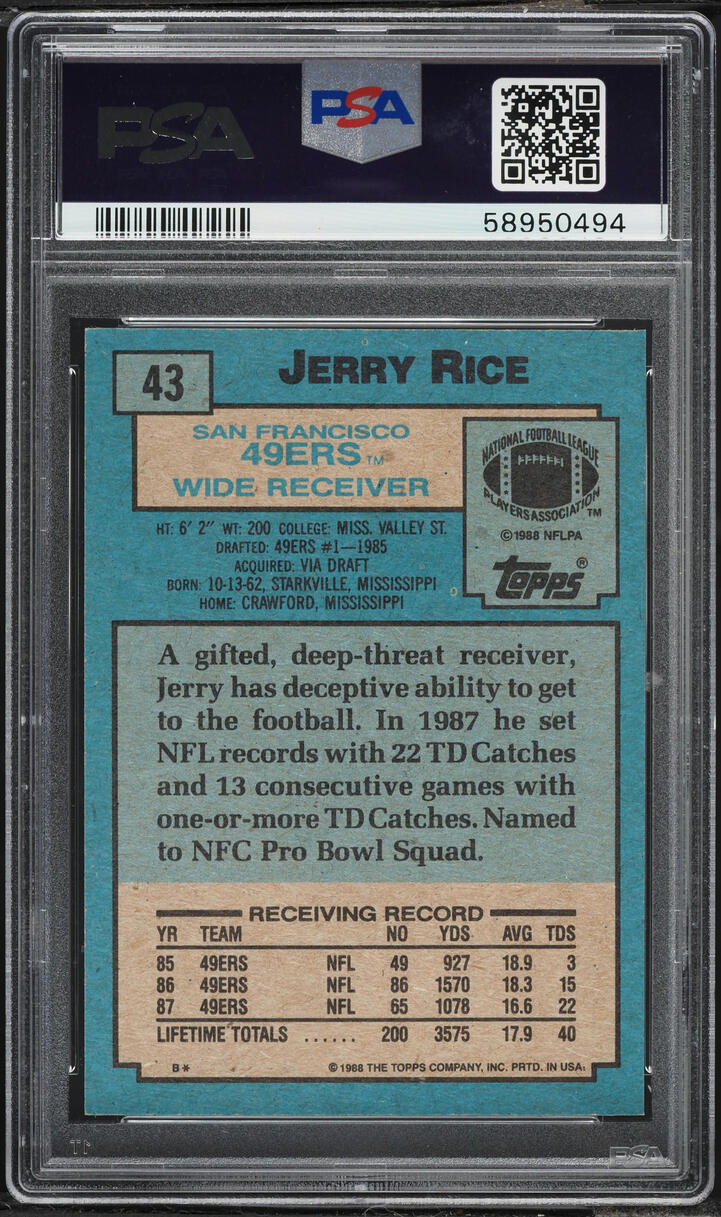 1988 Topps Football Jerry Rice AUTO DNA 10 #43 PSA 9 MINT