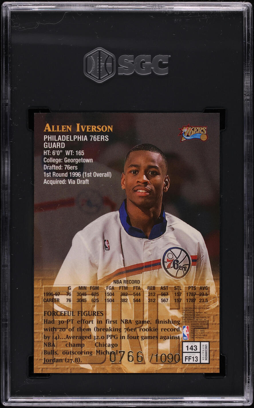1997 Finest Refractor Allen Iverson /1090 #143 SGC 8.5 NM-MT+ on
