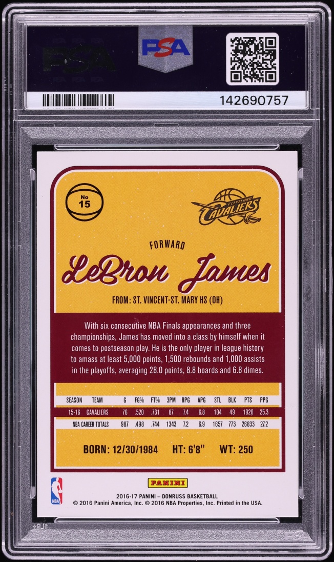 2016 Donruss Basketball LeBron James w/ Kobe Bryant #15 PSA 9 MINT