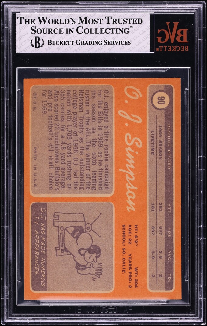 1970 Topps Football O.J. Simpson ROOKIE #90 BVG 8 NM-MT
