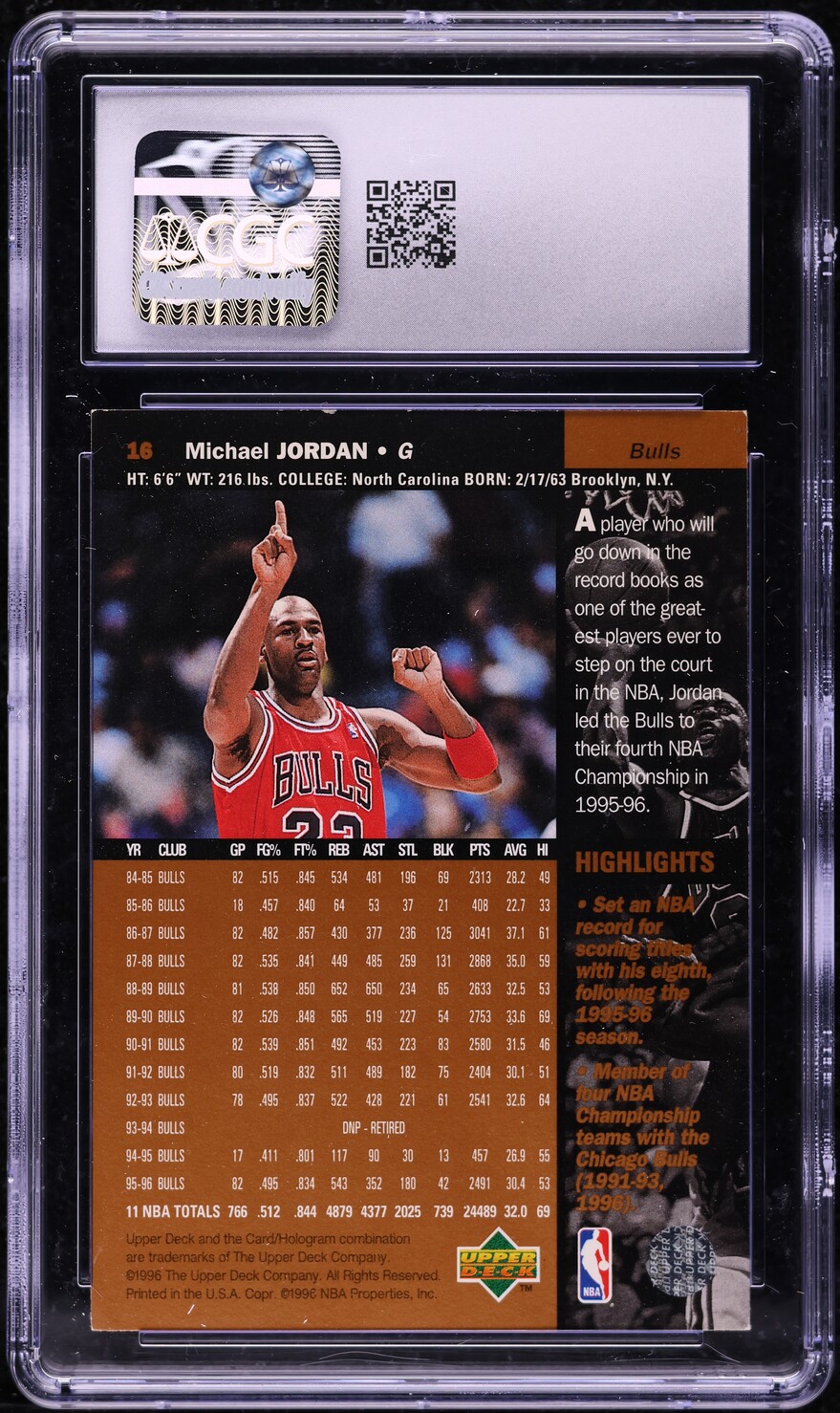 1996 Upper Deck Basketball Michael Jordan #16 CGC 4.5 VGEX+
