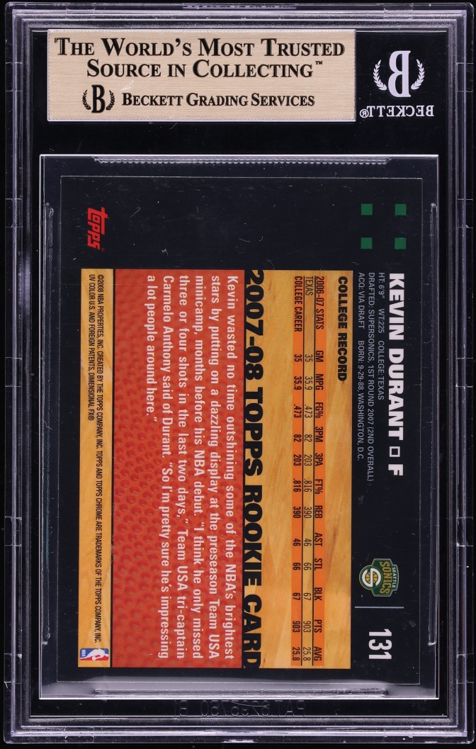 2007 Topps Chrome Kevin Durant ROOKIE #131 BGS 9.5 GEM MINT