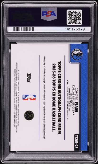 2025 Topps Chrome White Geometric Cooper Flagg ROOKIE AUTO DNA 10
