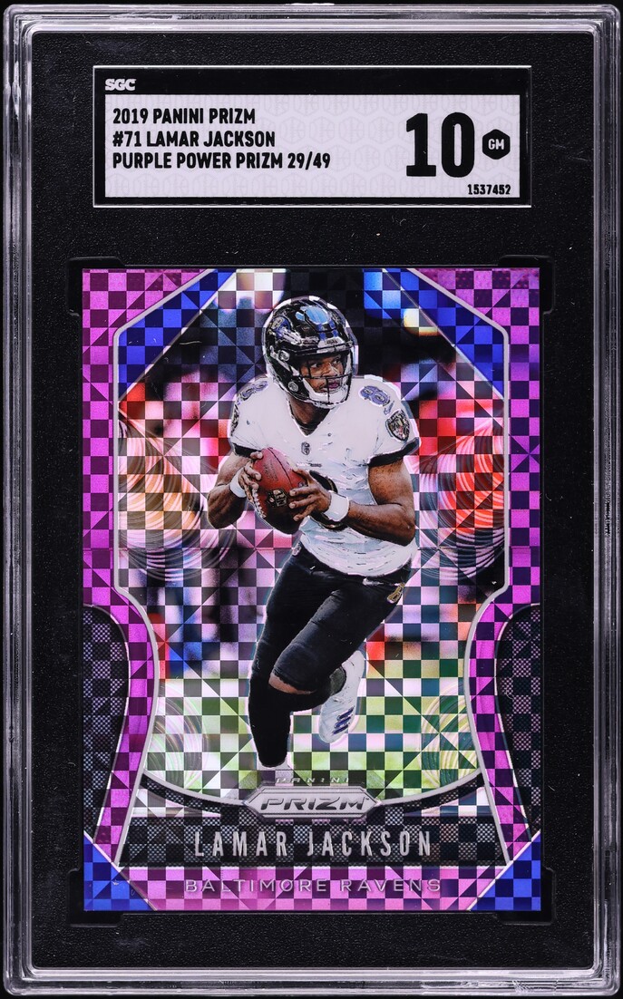 2019 Panini Prizm Purple Power Lamar Jackson /49 #71 SGC 10 GEM MINT