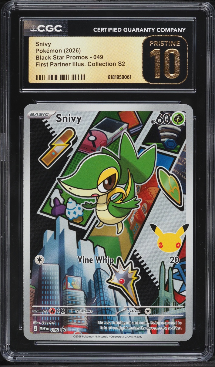 2026 Pokemon Mega Promo First Partner Illustration S2 Full Art Snivy #49 CGC 10 PRISTINE
