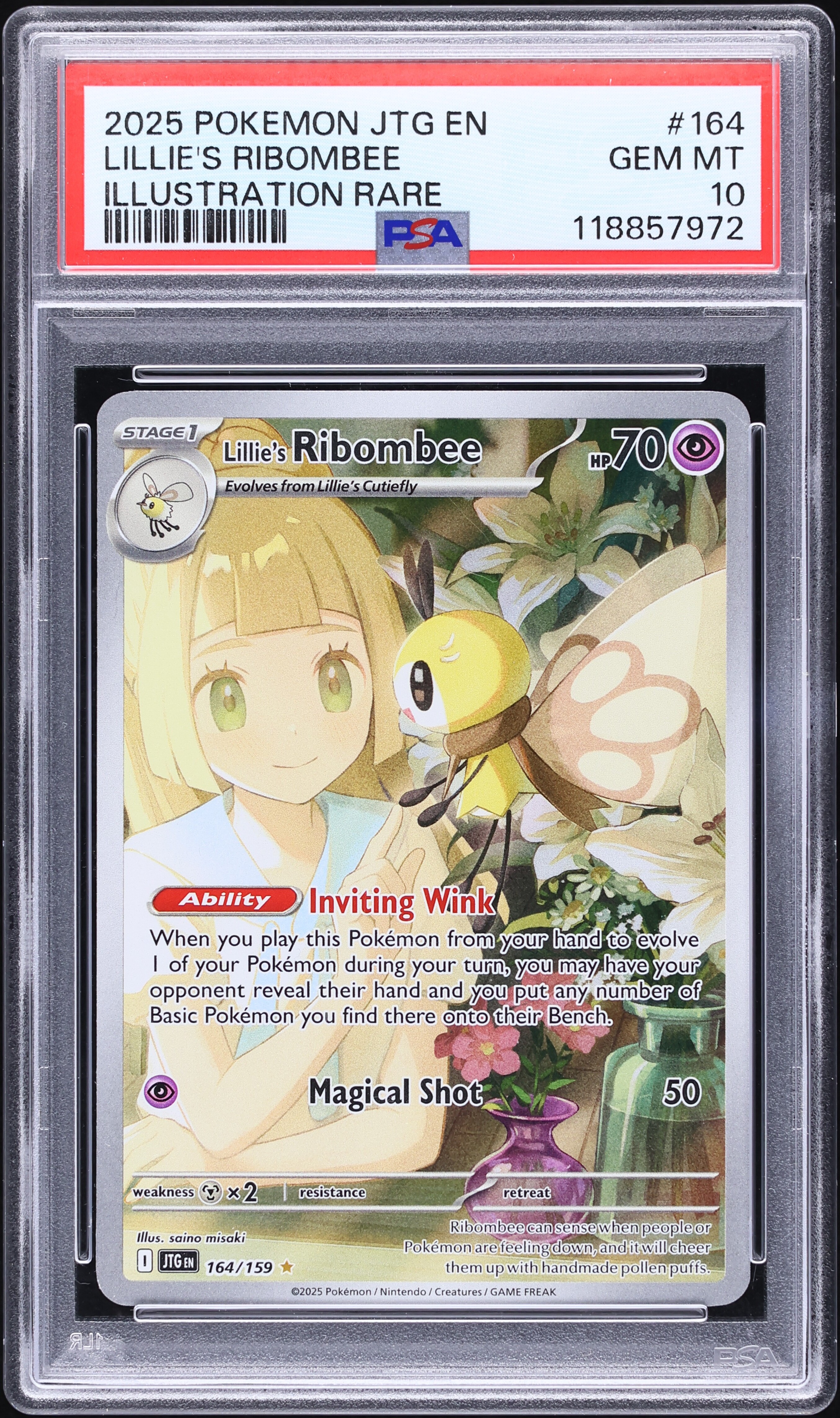 2025 Pokemon Scarlet & Violet Journey Together IR Lillie's Ribombee #164 PSA 10 GEM MINT