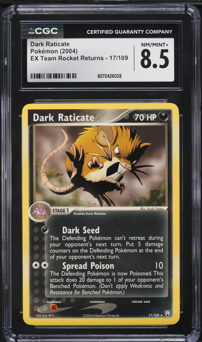 2004 Pokemon EX Team Rocket Returns Dark Raticate #17 CGC 8.5 NM-MT+ - Main Image